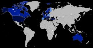 보스니아 디아스포라의 세계 지도 (민족적으로 보스니아인이 아닌 세르비아인과 크로아티아인은 포함되지 않음)