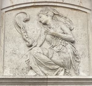 신중함의 알레고리가 뱅크의 메인 입구 파사드(façade)인 루 드 라 브릴리에르(rue de la Vrillière)에 있다.