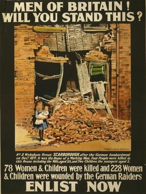 1914년 독일의 스카버러 폭격을 묘사한 제1차 세계 대전 징병 포스터