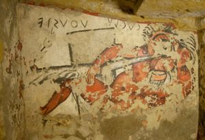 오디세우스와 키클롭스의 프레스코화, 오르쿠스 무덤, 타르퀴니아, 기원전 4세기