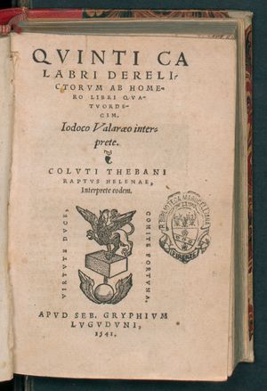 트로이아 전쟁기 (Posthomerica), 1541년 판본