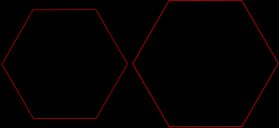 원에 내접하는 육각형 (좌)과 원에 외접하는 육각형 (우)