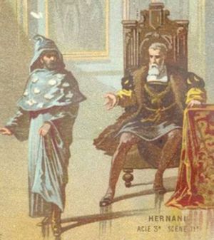 위고의 연극 장면: 에르나니가 피난처를 찾고 있다.