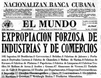 산업 국유화를 발표하는 쿠바 신문 (1960년 10월 16일).