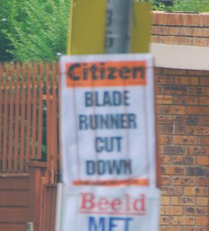 국제 육상 경기 연맹(IAAF)의 피스토리우스의 대회 출전 금지 결정을 알리는 남아프리카 신문 The Citizen - 2008년 1월 16일 요하네스버그에서 촬영