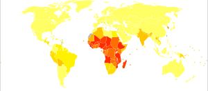 인구 10만 명당 열대병으로 인한 장애보정 생존 연수. 여기에는 트리파노소마증, 샤가스병, 주혈흡충증, 리슈만편모충증, 림프사상충증, 사상충증이 포함된다.