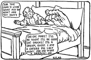 20세기 초 만화 드림 오브 더 레어빗 피엔드의 한 장면, 주인공은 치즈를 먹은 후 정기적으로 악몽을 꾼다.