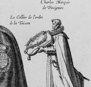 트라제니에스 후작, 오스트리아의 알베르 7세의 장례식에서 기장과 함께