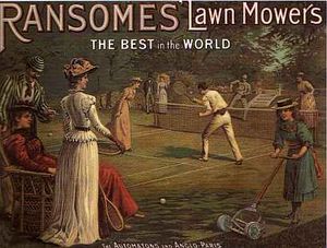 19세기부터 잔디밭, 특히 스포츠를 위한 잔디밭은 영국 중산층의 집착이 되었습니다. 사진은 Ransomes의 잔디 깎는 기계 광고입니다.