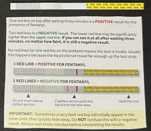 유해 감소 단체인 댄스 세이프(Dance Safe)의 검사 스트립 사용 설명서