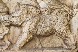 로마 석관에 묘사된 멧돼지, 2세기 후반, 피레우스 고고학 박물관.