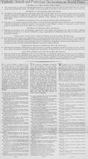 평화를 위한 패턴 (1941-43년 평화 기구 연구 위원회)의 종교 간 세계 평화 선언