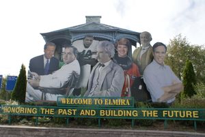 엘마이라 시 입구의 환영 표지판