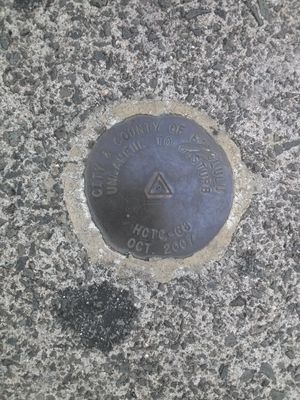 호놀룰루 카피올라니 대로와 키아우모쿠 스트리트 코너 인도에 있는 호놀룰루 고용량 대중교통 회랑 측량 표지