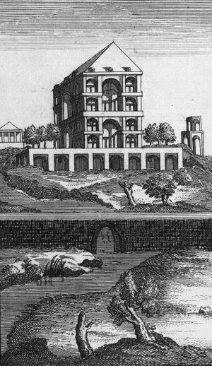 장 샤르댕이 그린 베흐샤르의 사피아바드 궁전. 마잔다란에서 아바스 대제의 주요 거처였다.