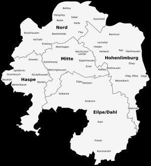 하겐의 5개 자치구와 수많은 분기