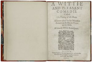 1631년에 인쇄된 초판본 표제, A Wittie and Pleasant Comedie Called The Taming of the Shrew라는 제목