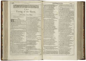 1623년 퍼스트 폴리오에 실린 『말괄량이 길들이기』의 첫 페이지.