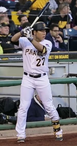 2015년 피츠버그 파이리츠에서 온덱 서클에 있는 강정호