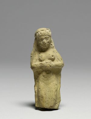 벌거벗은 여성을 묘사한 신바빌로니아 시대의 테라코타 조각상. 볼티모어의 월터스 미술관에 전시되어 있다.