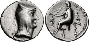 아르사케스 1세(아르샤크 1세, 재위: 기원전 247년-기원전 211년)의 은 드라크마 (그리스어: ΑΡΣΑΚΟΥ "아르사케스")