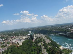 스카이론 타워에서 내려다본 나이아가라 강과 그 주변 - 좌안이 온타리오주의 나이아가라폴스 시, 우안이 뉴욕주의 나이아가라폴스 시