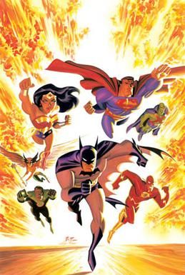 코믹스 Justice League Adventures #1 (2002)의 커버 아트.브루스 팀과 알렉스 로스의 작품.