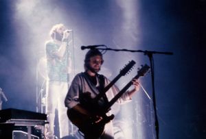 1980년경 제네시스(Genesis)의 마이크 러더포드(Mike Rutherford)가 맞춤형 셔골드(Shergold) 기타를 12현 기타/베이스 기타 더블 넥 구성으로 연주하고 있다.