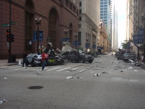 시카고에서 2010년 7월에 촬영된 트랜스포머 3의 촬영 현장