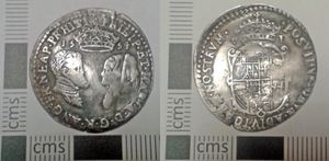 펠리페 2세와 메리 1세의 모습이 함께 새겨진 식스펜스 (1554년)