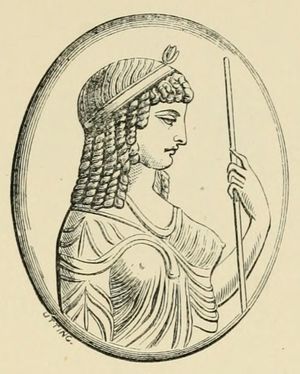 연꽃으로 왕관을 쓰고 홀을 든 이시스. 후기 프톨레마이오스 시대 사르도닉스 조각.