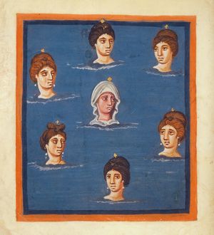 게르마니쿠스의 《파이노메나》 삽화 사본인 라이덴 아라테아에 수록된 《플레이아데스》, 9세기