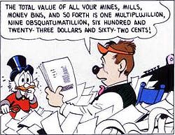 바크스의 두 번째 부자 오리에 묘사된 스크루지 재산의 가치