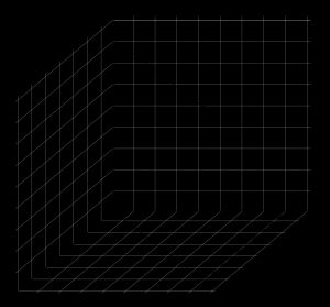 데카르트 좌표 공간과 그 위의 한 점 (x,y,z)