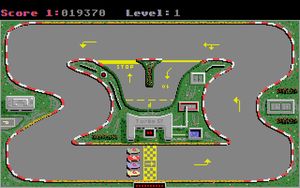 ERE Informatique의 Turbo GT(1986), 탑다운 레이싱 게임의 예시