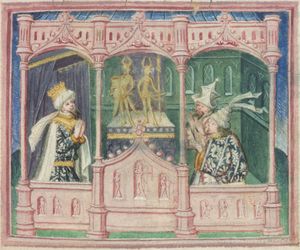로스브로쿠스와 그의 아들 이바르와 우바. 15세기 소형 그림, 할리 MS 2278, folio 39r.
