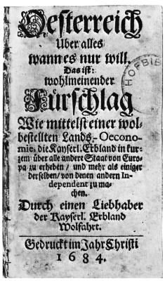 필리프 폰 횔니히크의 중상주의 철학에 대한 성명서 표지