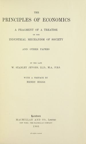 1905년에 출판된 제번스의 유고 『경제학 원리』(Principles of economics)
