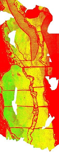 NDVI 이미지 - 소형 항공 시스템 Stardust II로 한 번의 비행에서 촬영 (299개 이미지 모자이크)