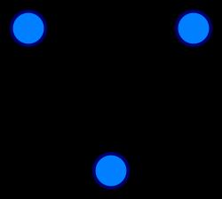 3개의 정점과 4개의 유향 변으로 구성된 유향 그래프 (이중 화살표는 양방향 유향 변 2개를 나타냄)