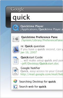Mac OS X에서 실행되는 구글 데스크톱.