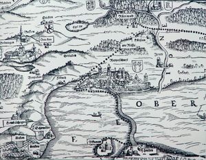 라퍼스빌, 지담과 중세 호수 횡단로 (라퍼스빌과 후르덴 사이), 오버제 (취리히 호 상류)와 요나(Jonen)는 소위 무러플랜 (1566)에 있다.