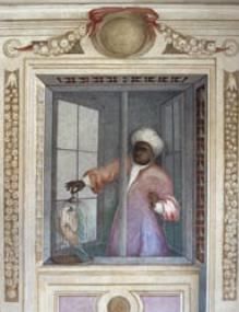 앵무새를 들고 있는 아프리카 하인(주세페 로시의 프레스코화 부분)