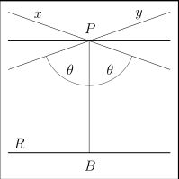 주어진 점 P를 지나고 선 R에 점근하는 선