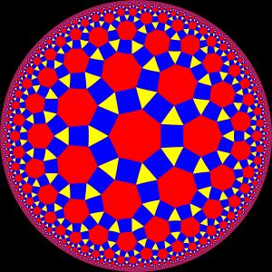 롬비트리헵타고날 테셀레이션 (푸앵카레 원반 모형으로 보임)