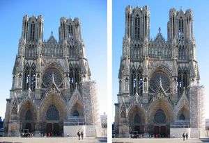 원근감 제어: 원본(왼쪽), 원근 왜곡 제거(오른쪽).