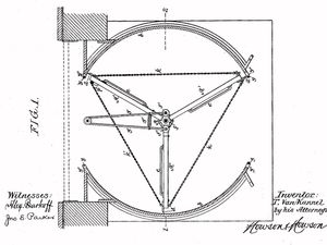 1888년 "폭풍 방지 도어 구조"에 대한 테오필루스 반 카넬의 특허 도면