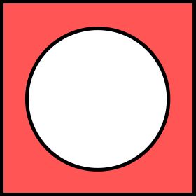 흰색 원의 절대 여집합은 빨간색 영역이다.