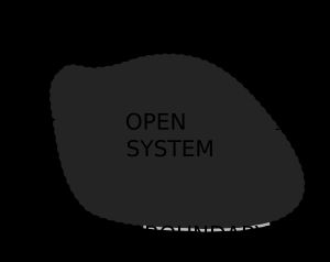 개방 시스템은 주변 환경과의 물질, 에너지 또는 정보 교환을 나타내는 입력 및 출력 흐름을 갖는다.