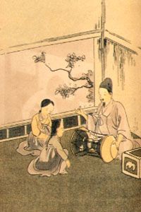 음악 수업을 받는 어린 기생 (1910년경)